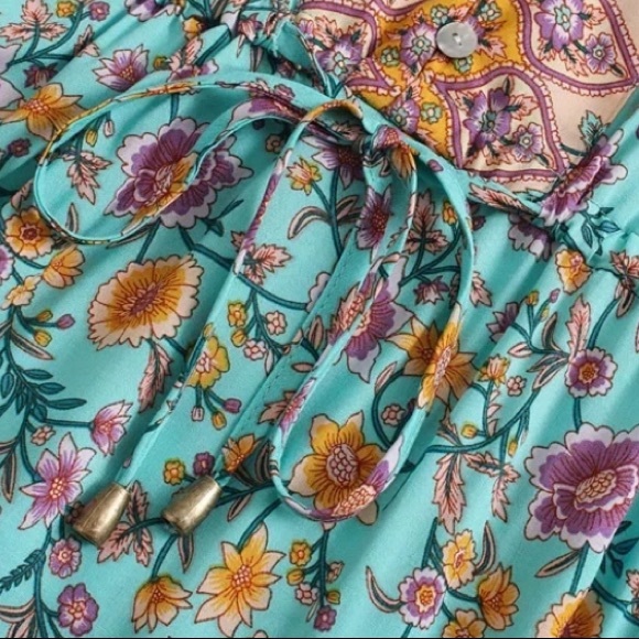 Boho Gypsy Floral Short Sleeve Long Casual Dress - Picture 4 of 4